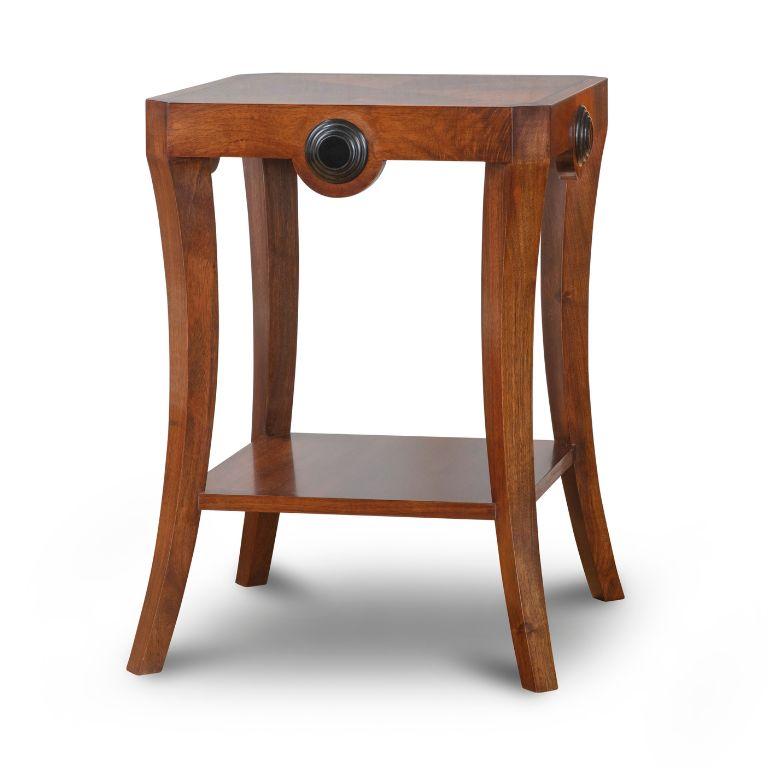 This Art Deco style side table is an example of English furniture at its very best. Beautifully handcrafted in solid walnut, it has the most exceptional finish, with ebonised roundels and inlay adding to the overall elegance of the piece. The lower
