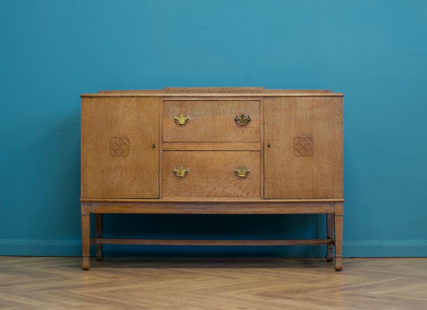 British Art Deco Style Sideboard in Limed Oak, 1950s