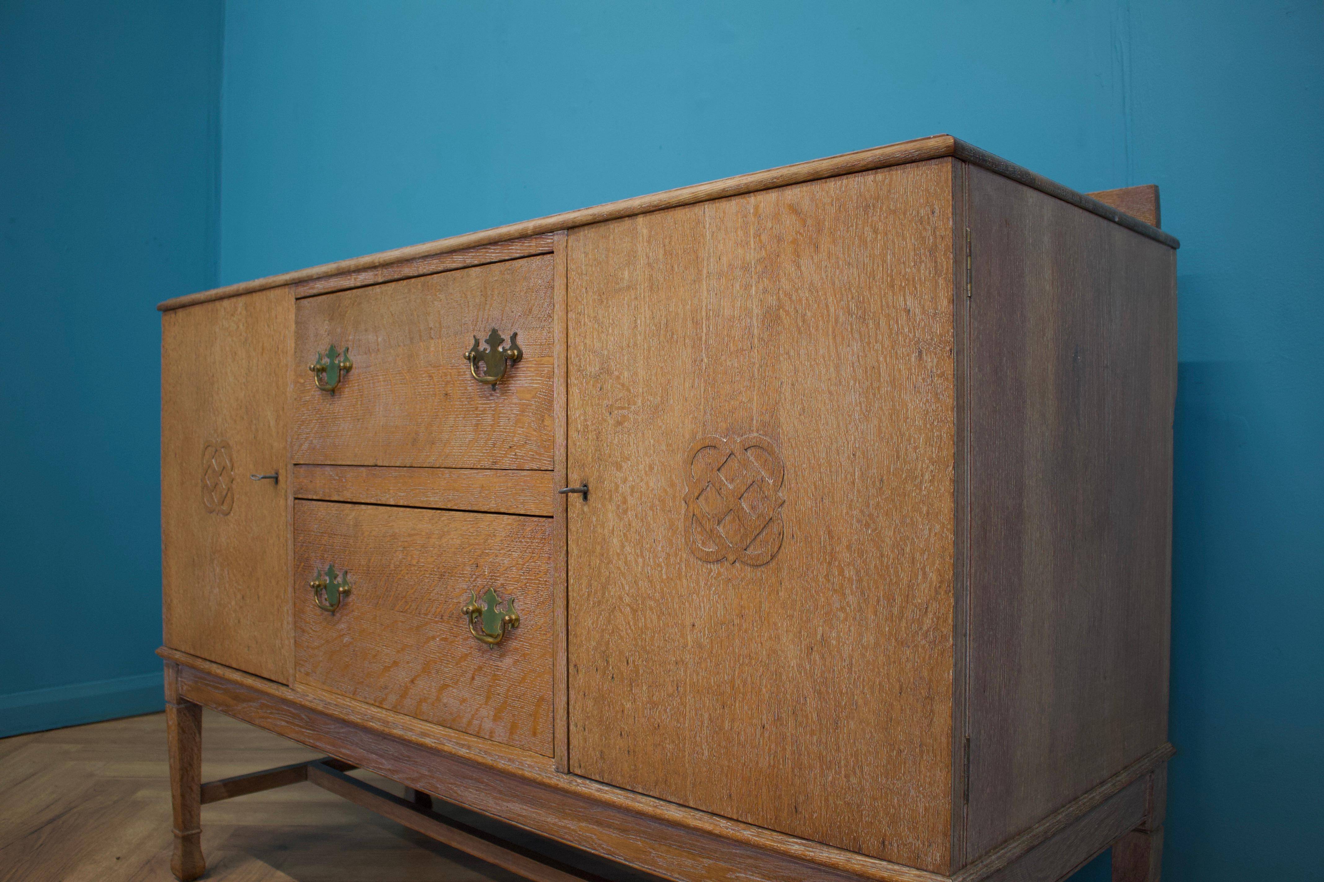 Art Deco Style Sideboard in Limed Oak, 1950s In Good Condition In South Shields, GB