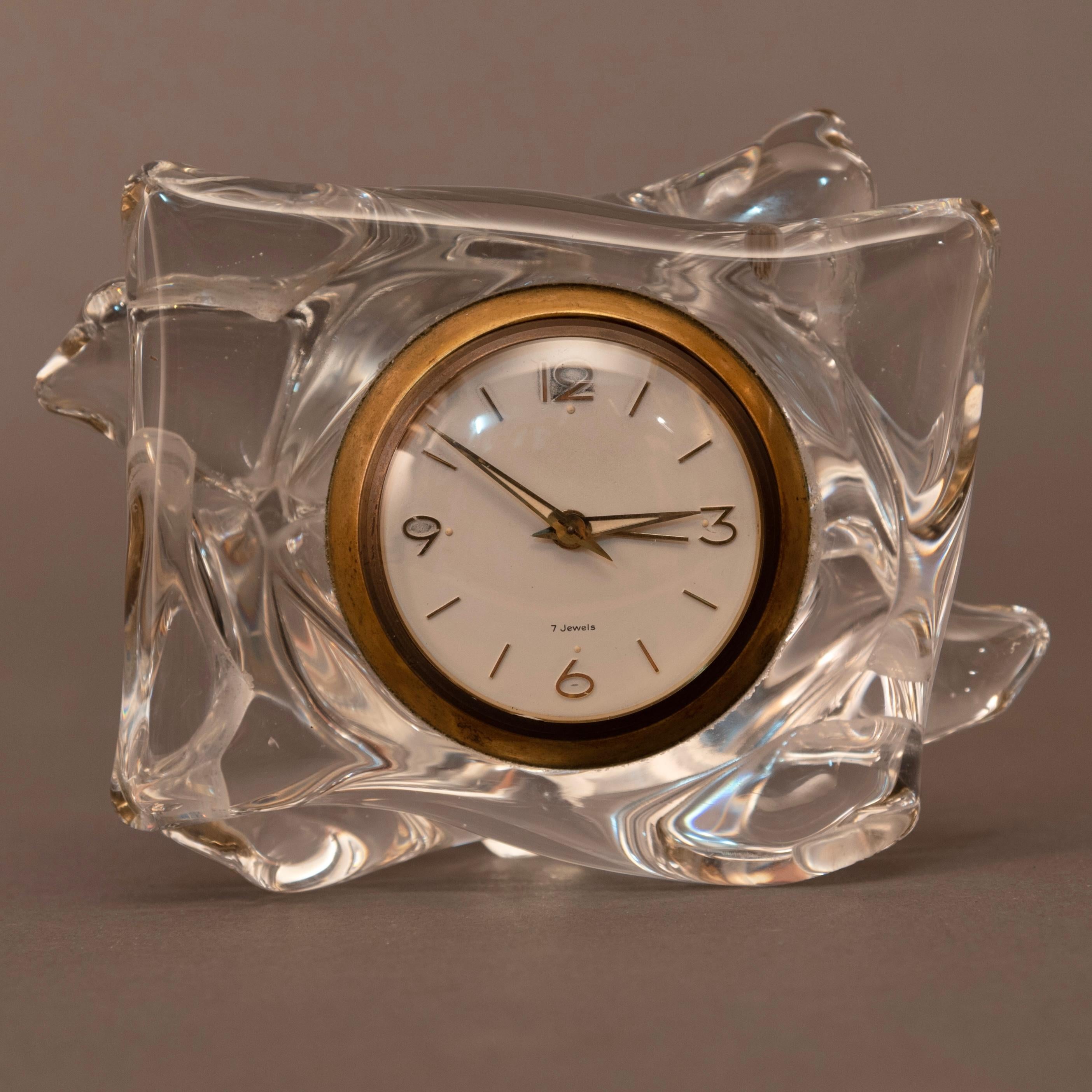 Art Deco Style Signed French Crystal Table Clock from Schneider 6