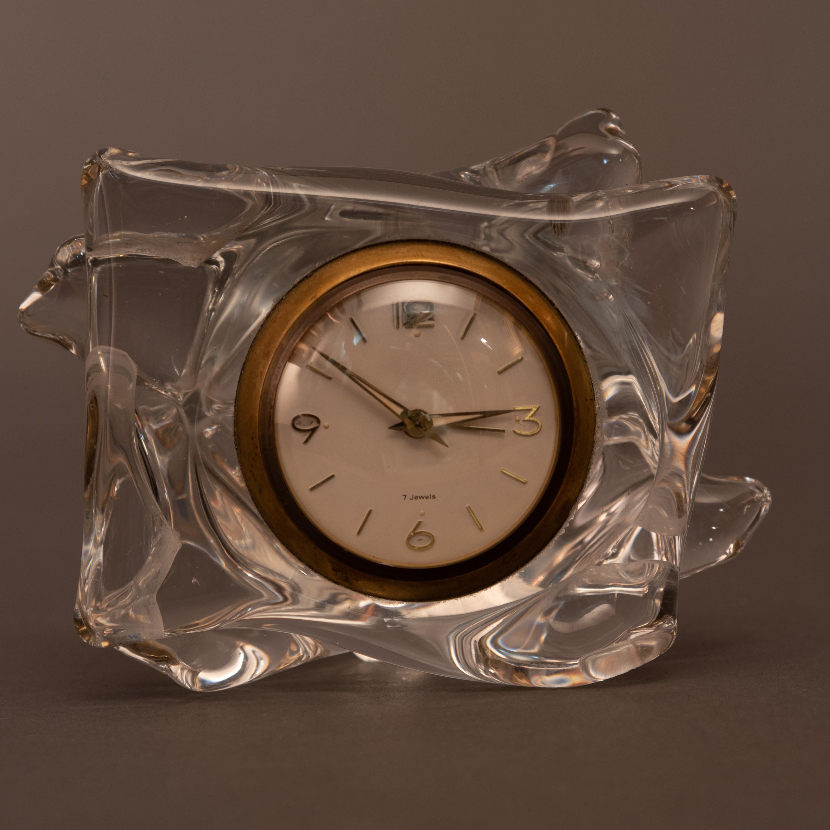Mid-20th Century Art Deco Style Signed French Crystal Table Clock from Schneider