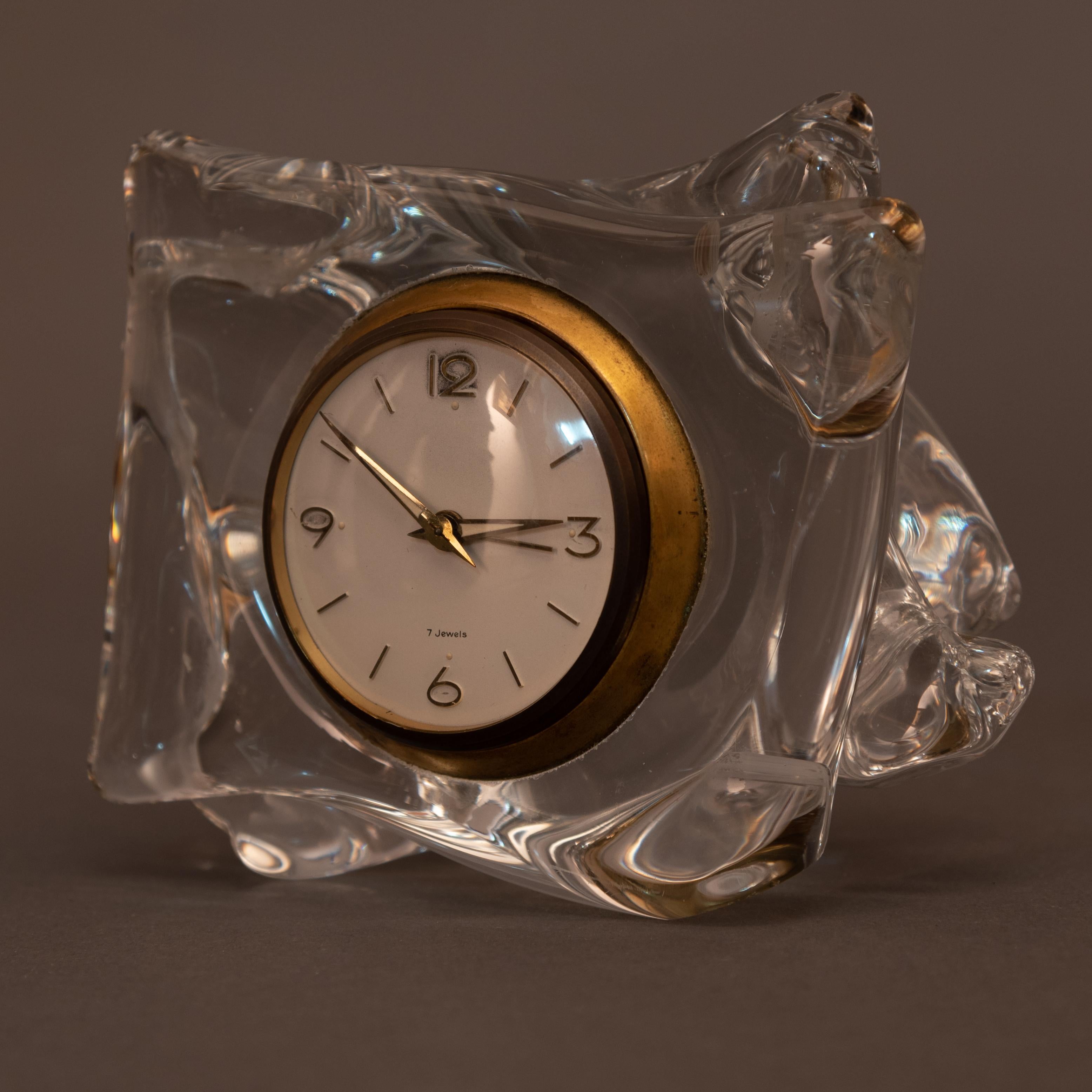 Art Deco Style Signed French Crystal Table Clock from Schneider 4