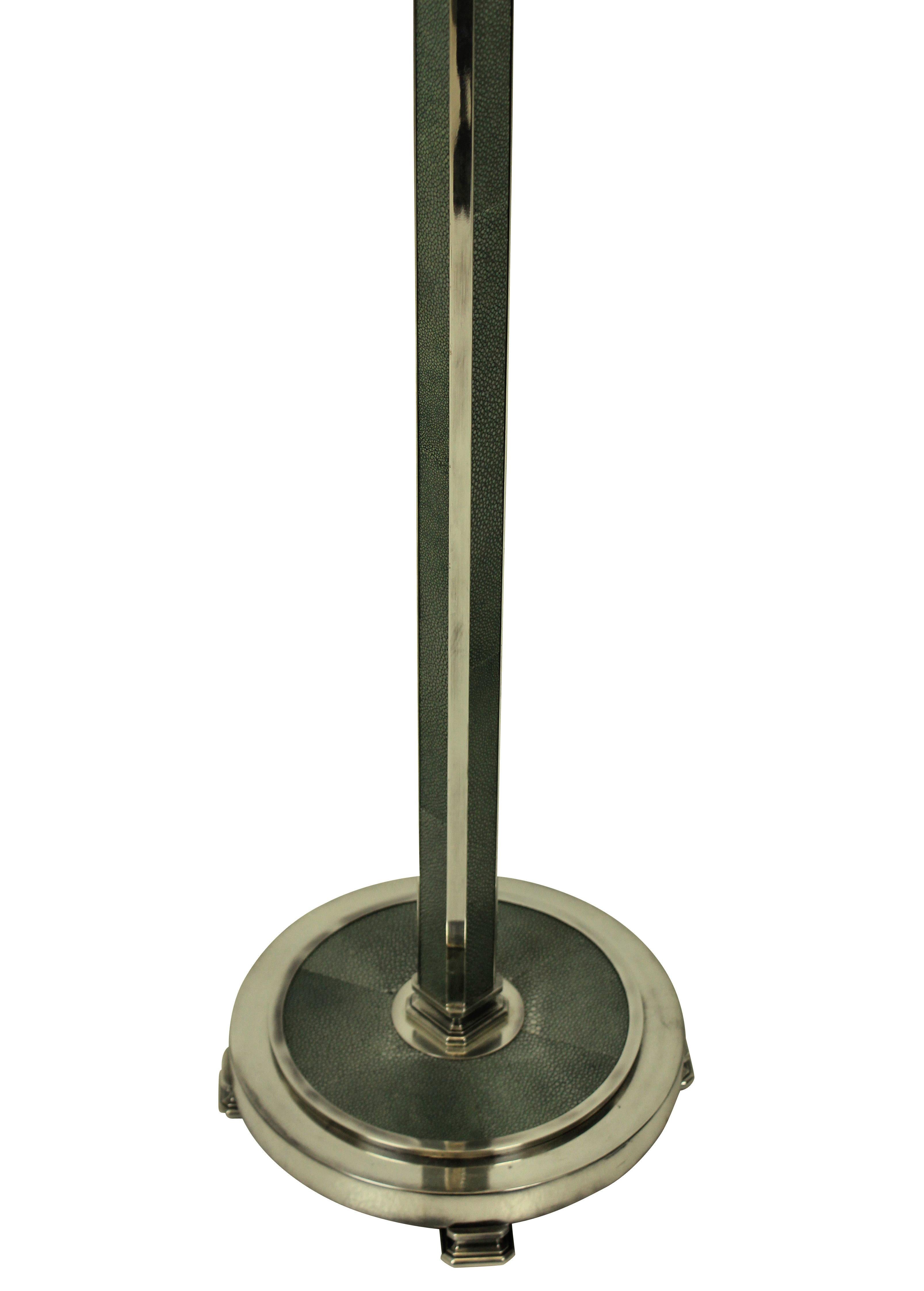 Plated Art Deco Style Silver and Shagrin Floor Lamp For Sale