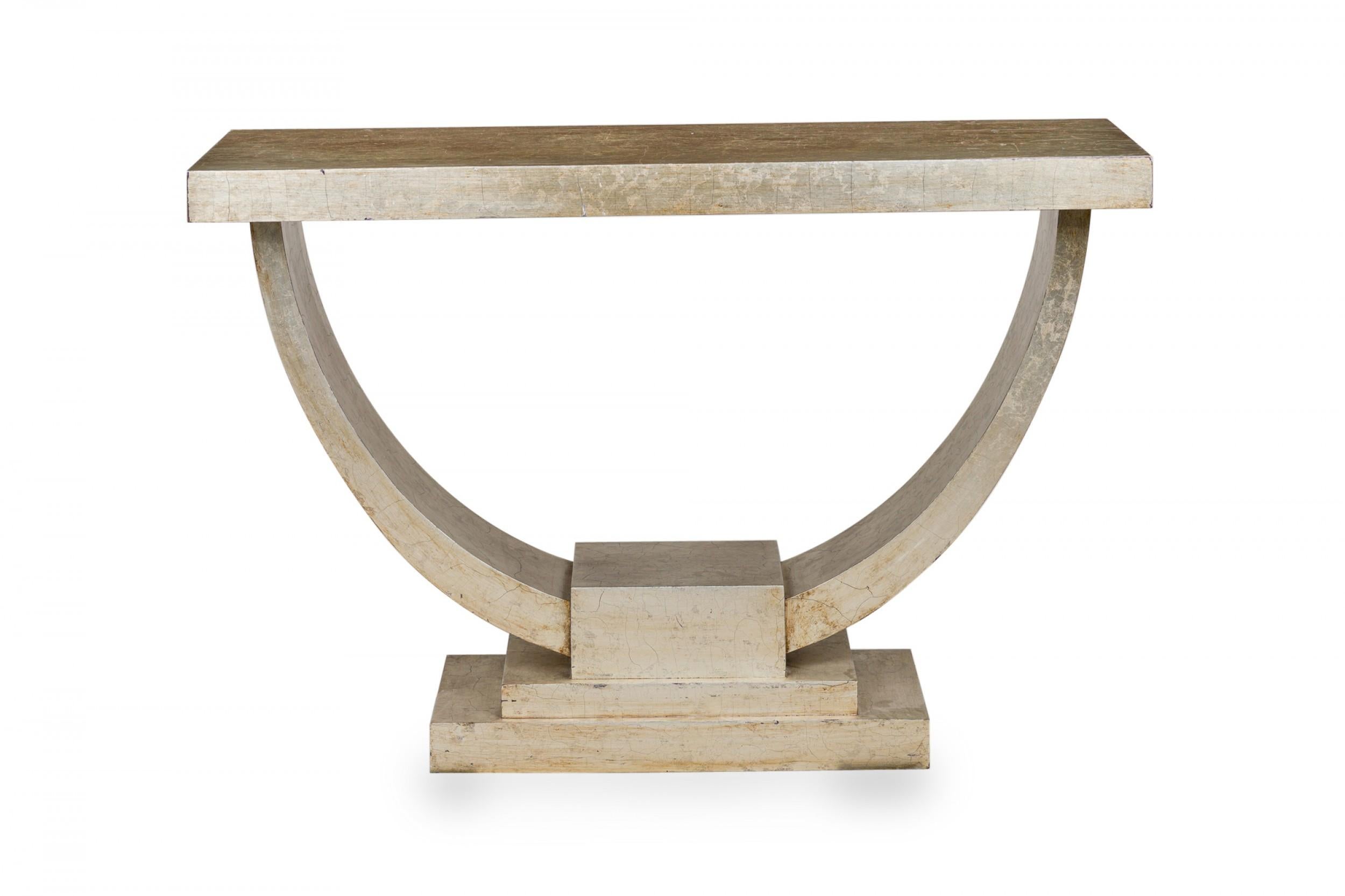 Art Deco-Style Silver Gilded Crackle Finish Rectangular Console Table In Good Condition For Sale In Queens, NY