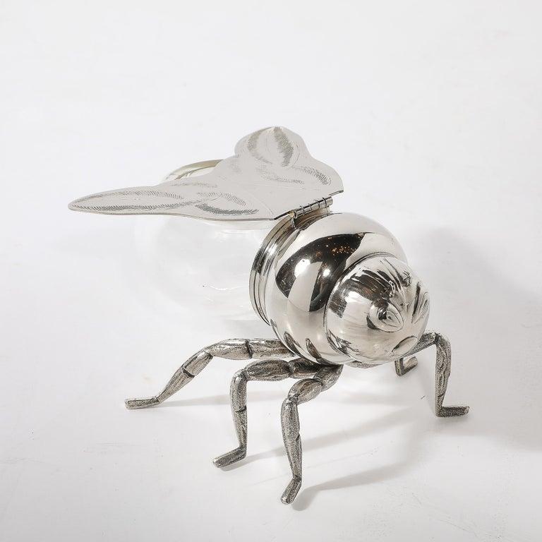 Art Deco Style Silver Plated and Glass Bee Honeypot by Antares For Sale 5