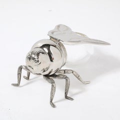Art Deco Style Silver Plated and Glass Bee Honeypot by Antares
