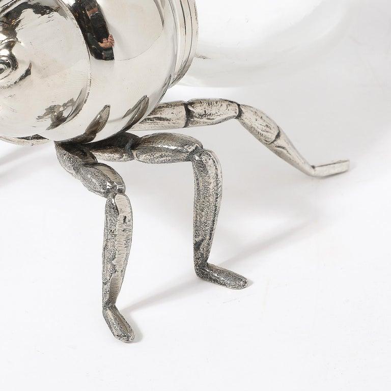 Italian Art Deco Style Silver Plated and Glass Bee Honeypot by Antares For Sale