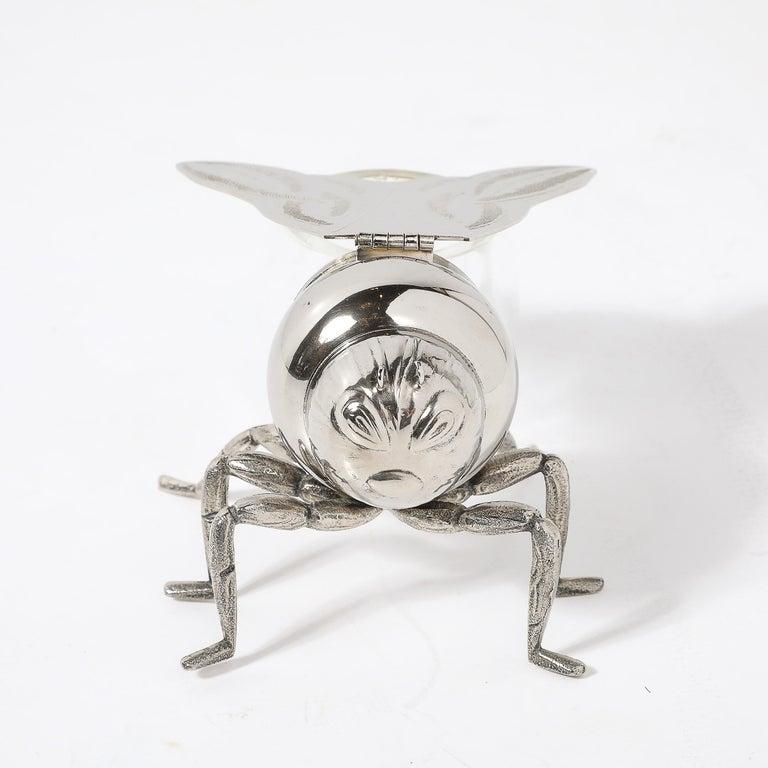 Art Deco Style Silver Plated and Glass Bee Honeypot by Antares In Excellent Condition For Sale In New York, NY