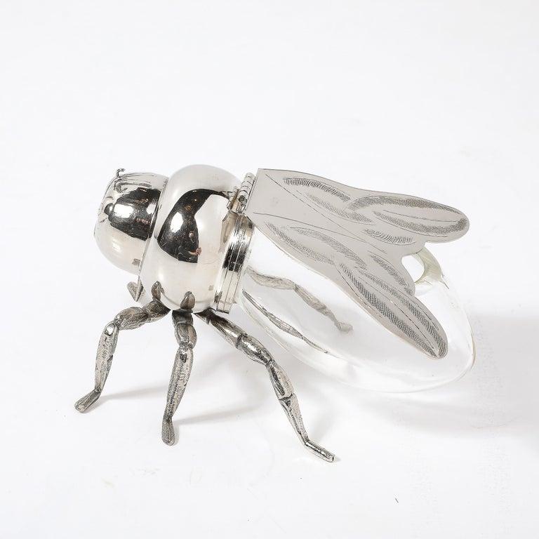 Mid-20th Century Art Deco Style Silver Plated and Glass Bee Honeypot by Antares For Sale