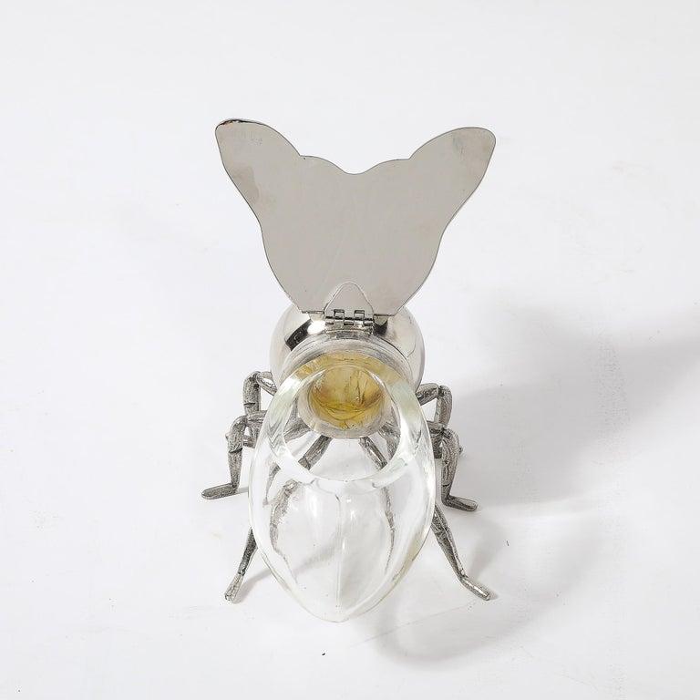 Art Deco Style Silver Plated and Glass Bee Honeypot by Antares For Sale 2