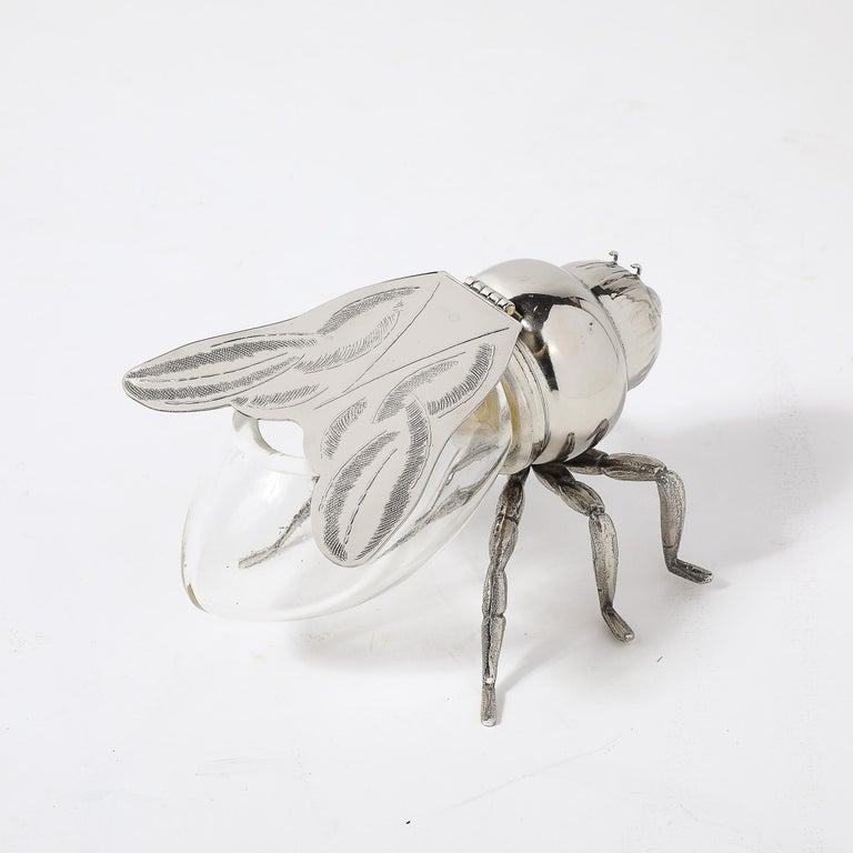 Art Deco Style Silver Plated and Glass Bee Honeypot by Antares For Sale 3