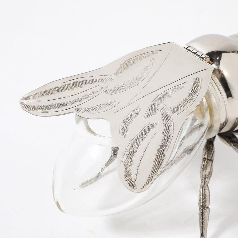 Art Deco Style Silver Plated and Glass Bee Honeypot by Antares For Sale 4