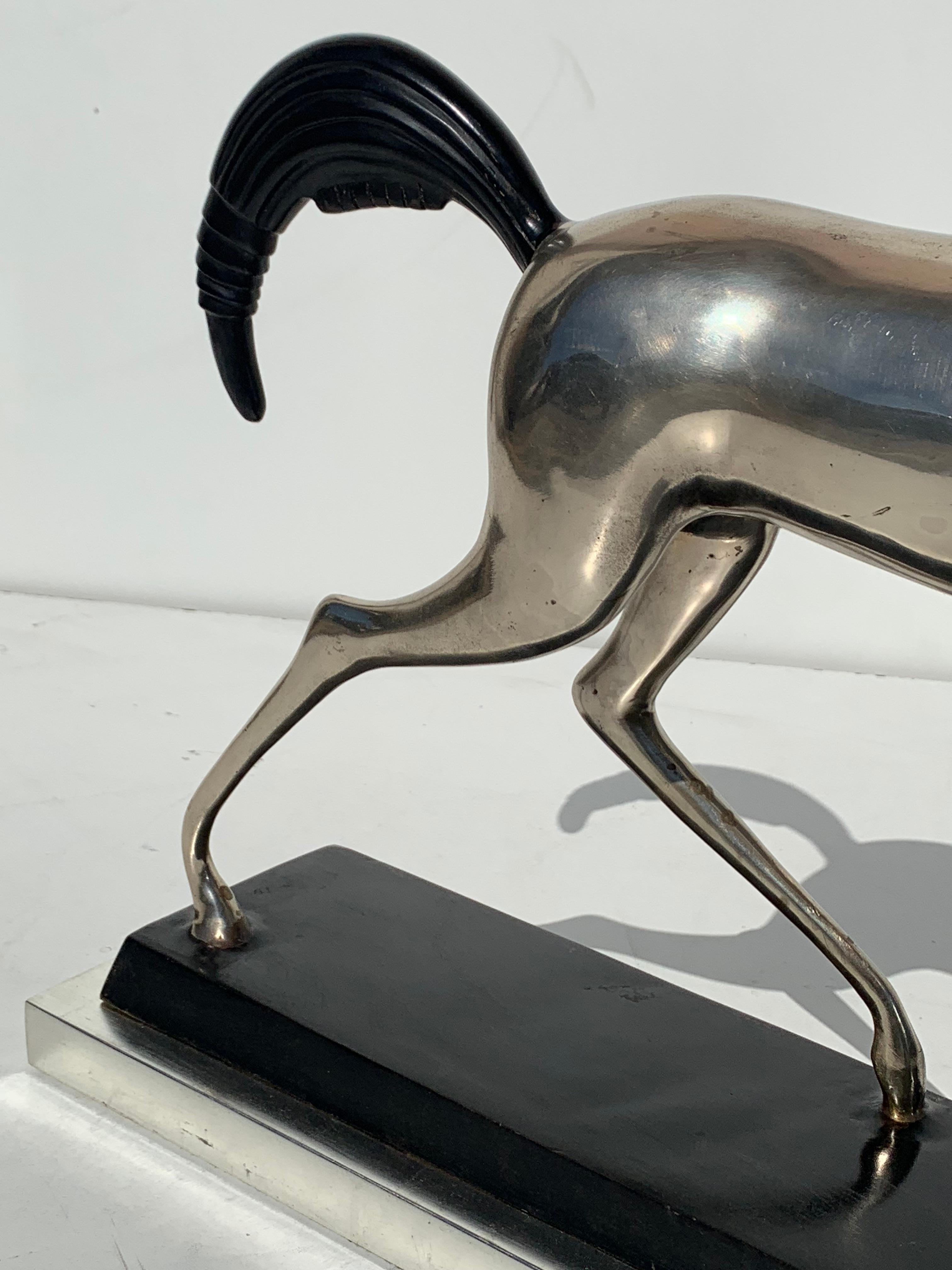 Art Deco Style Silvered Brass Etruscan Horse Sculpture For Sale 2