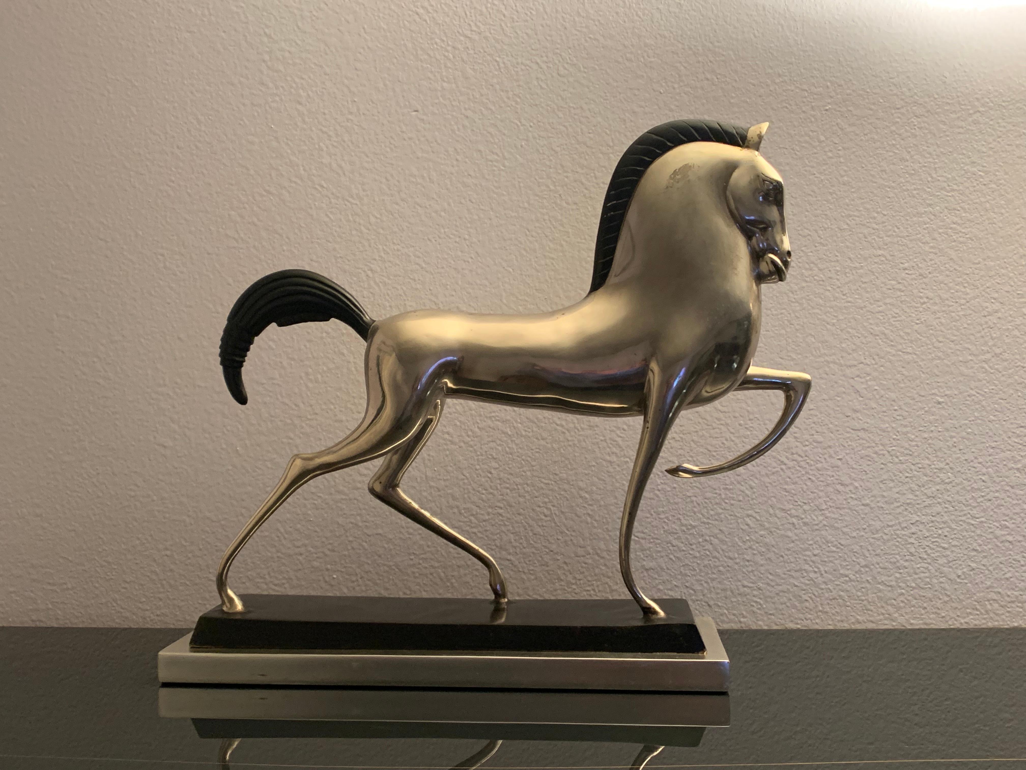 Art Deco Style Silvered Brass Etruscan Horse Sculpture For Sale 3