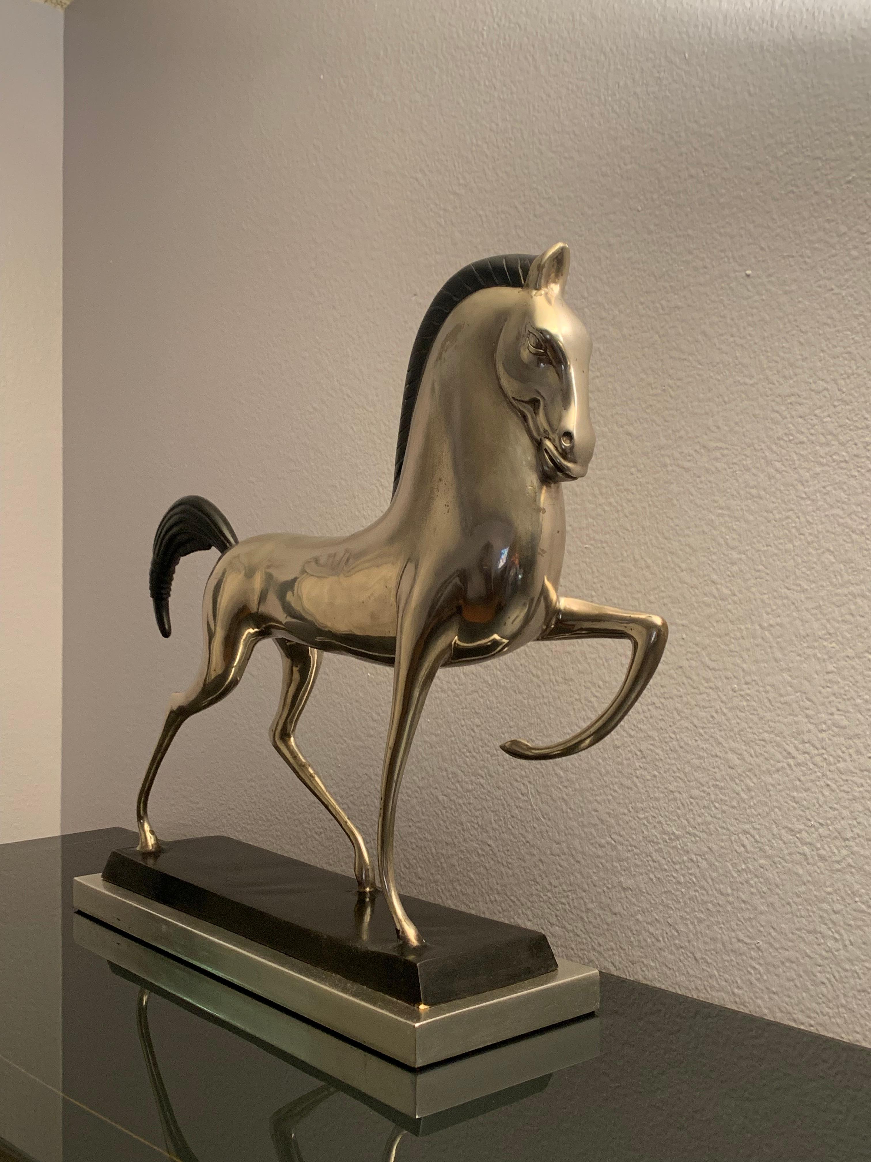 Art Deco Style Silvered Brass Etruscan Horse Sculpture For Sale 4