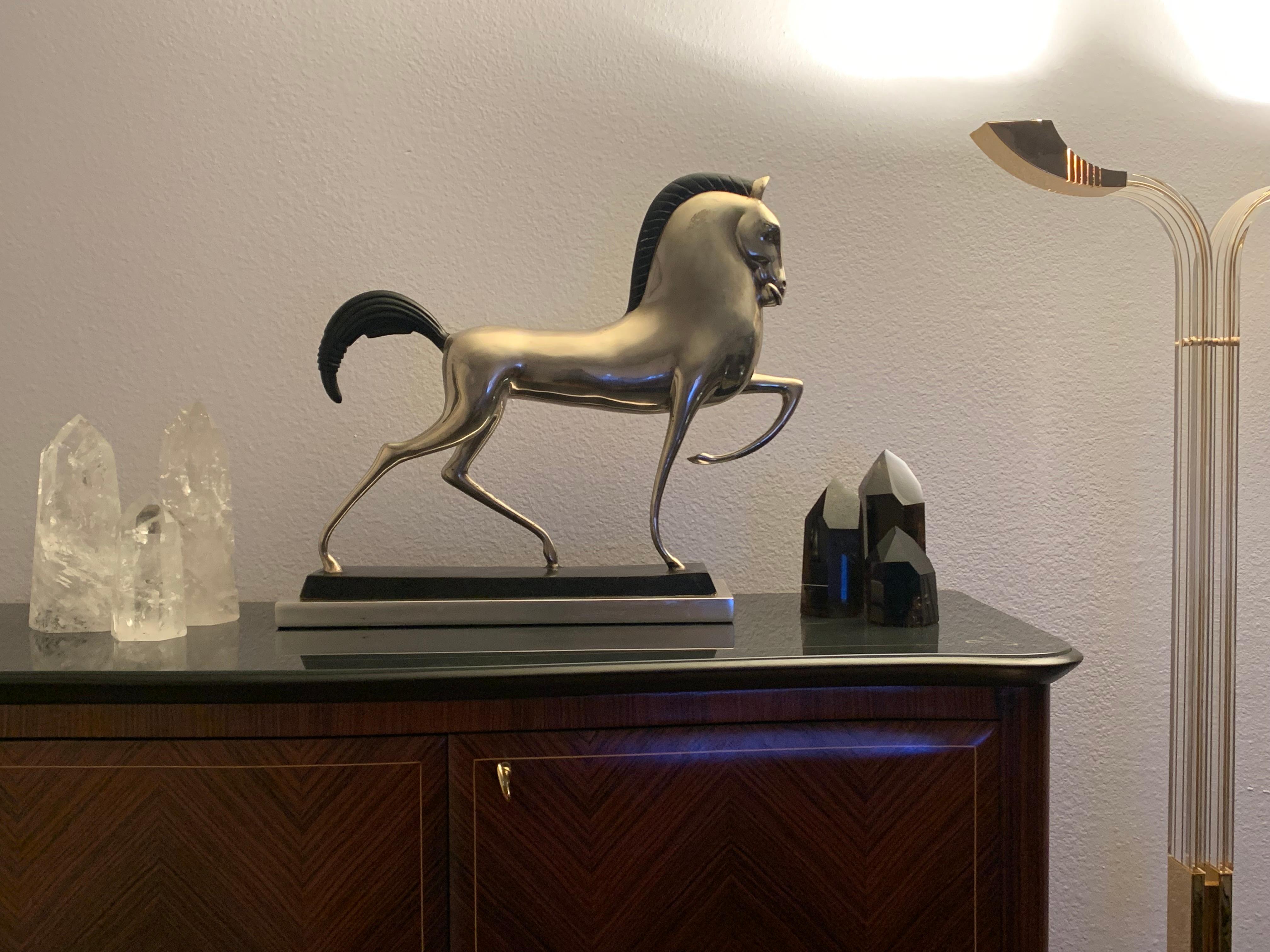 Art Deco Style Silvered Brass Etruscan Horse Sculpture For Sale 5