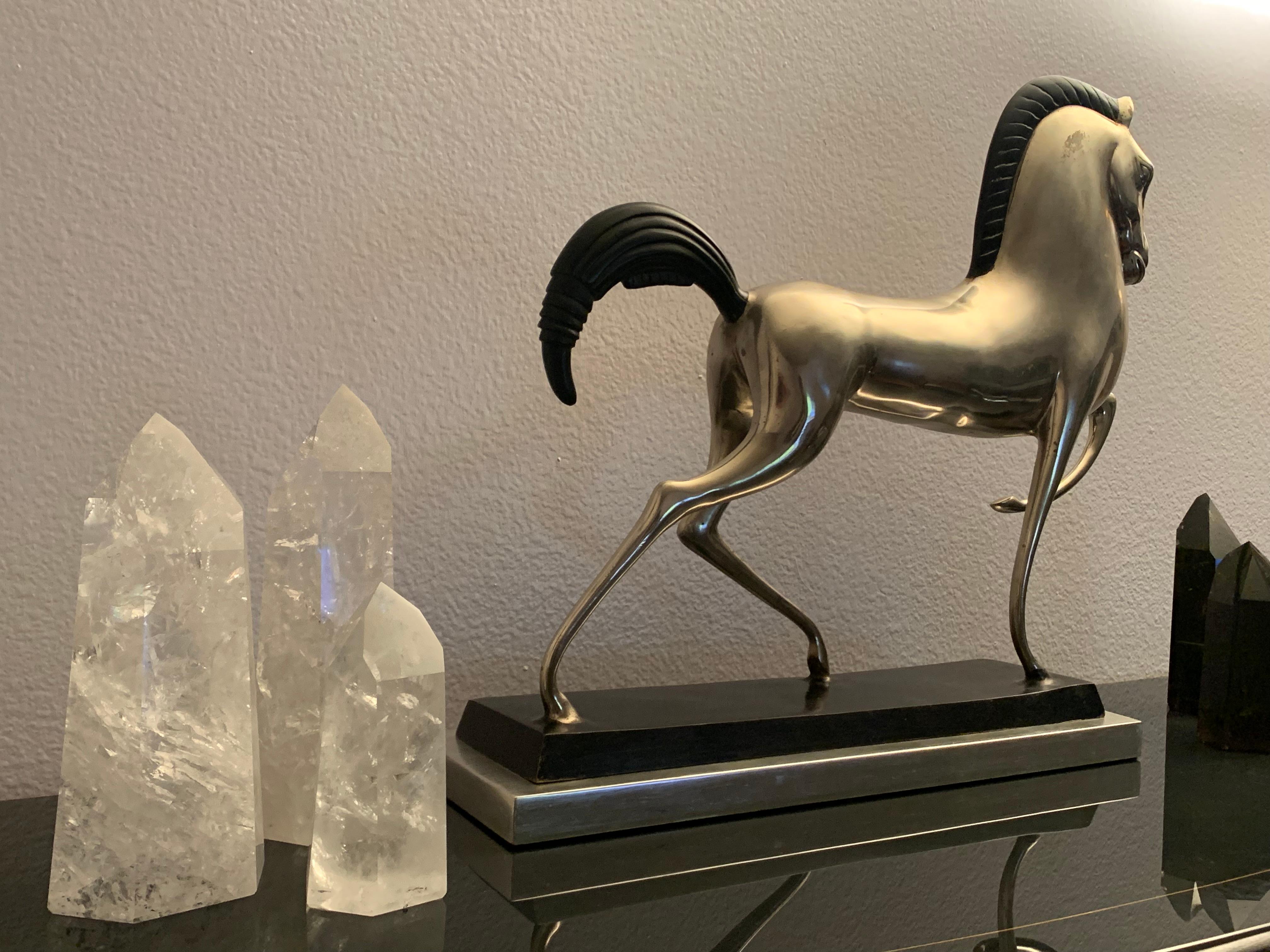 Art Deco Style Silvered Brass Etruscan Horse Sculpture For Sale 7