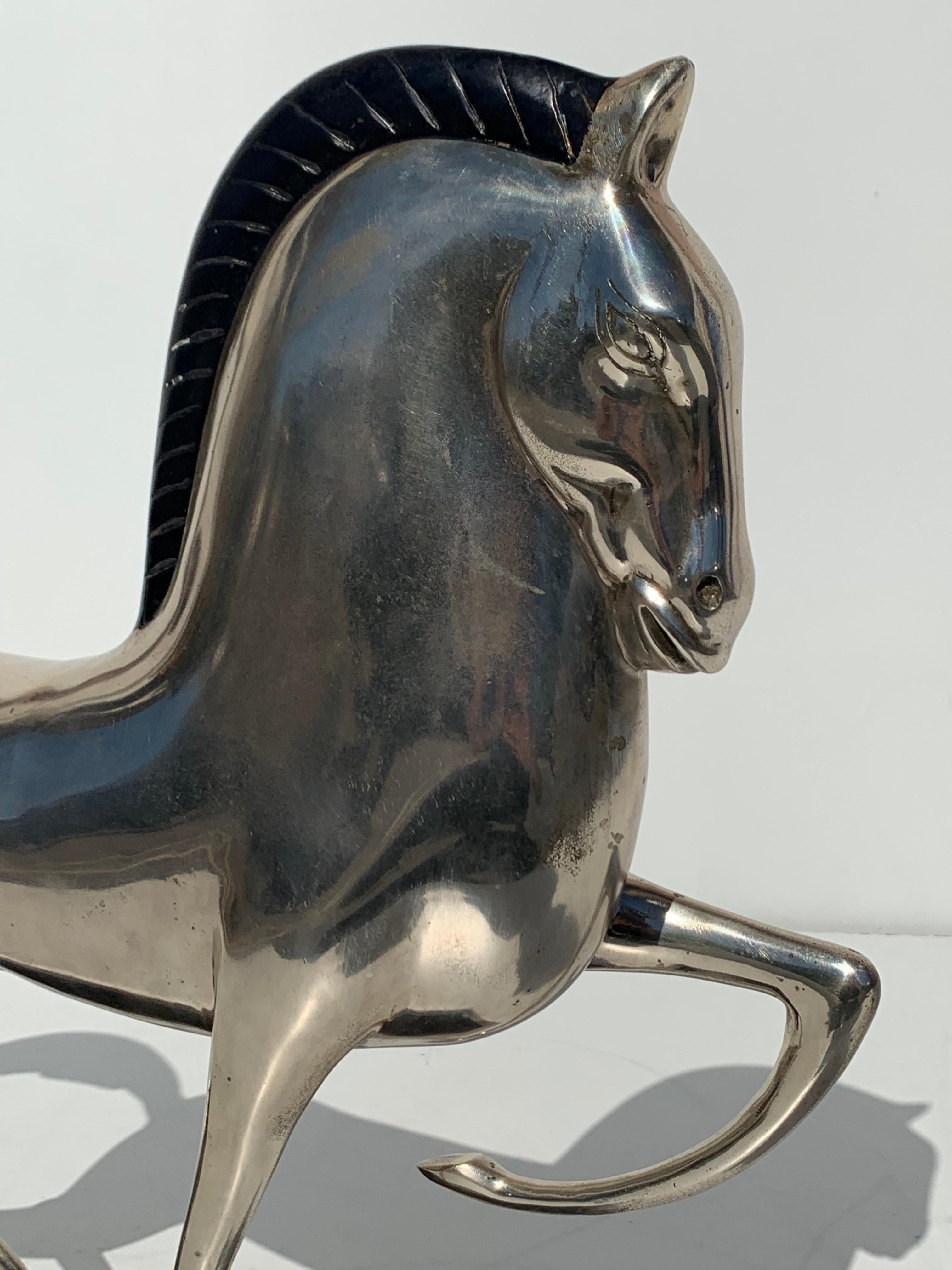 Art Deco Style Silvered Brass Etruscan Horse Sculpture For Sale 1