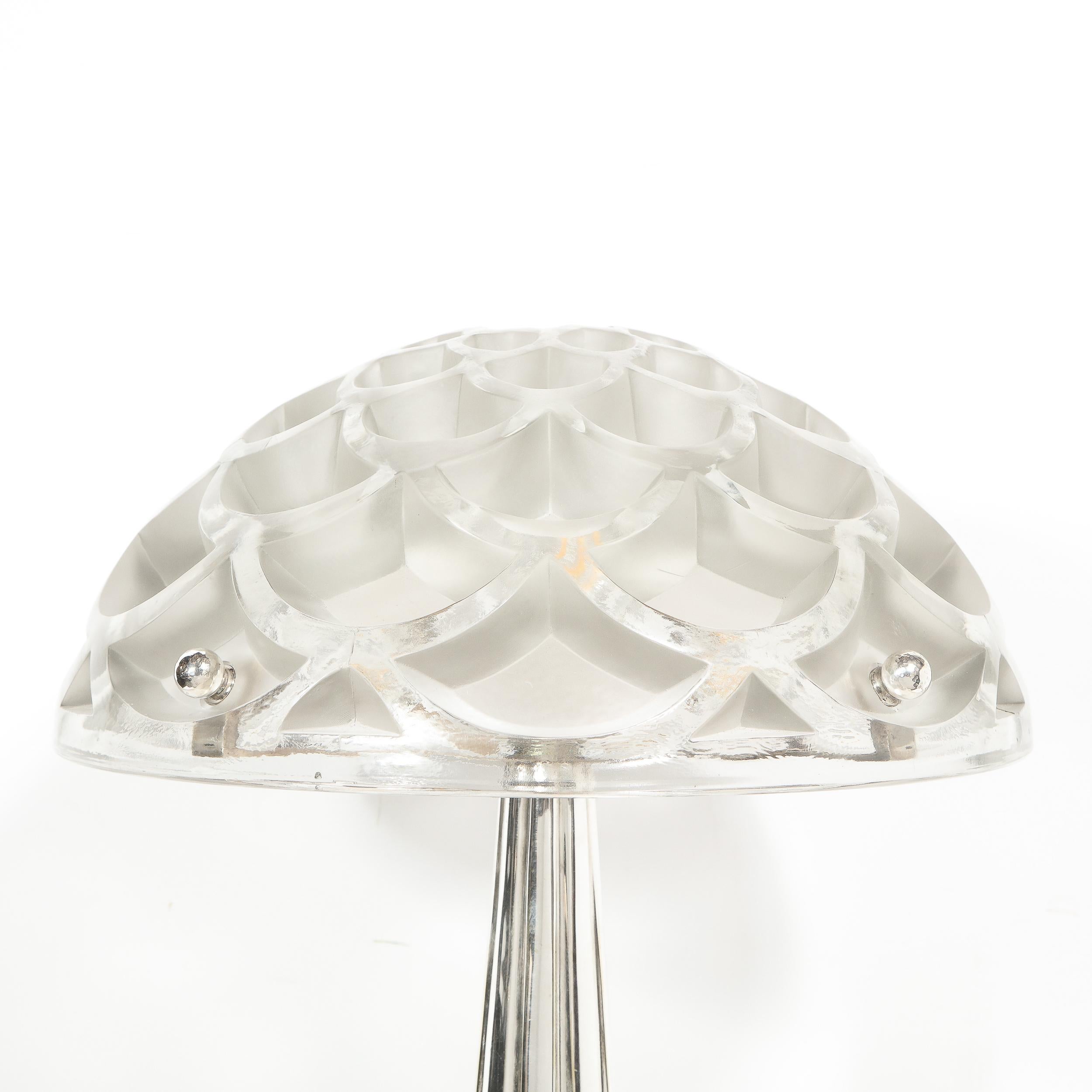 Art Deco Style Silvered Bronze Table Lamp with Rinceaux Shade Signed by Lalique 4