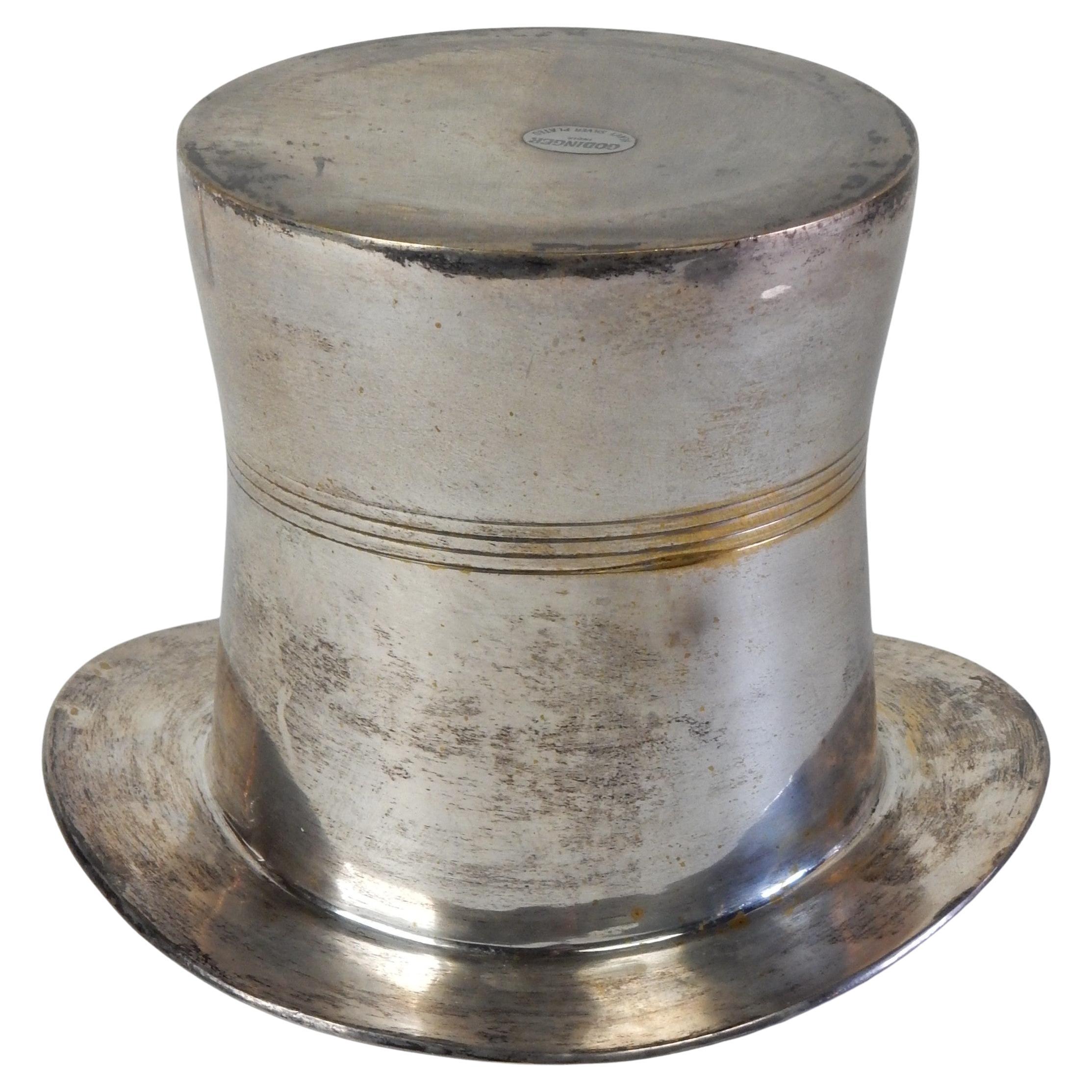 Indian Art Deco Style Silvered Top Hat Champagne Ice Bucket with Walking Cane Stand For Sale