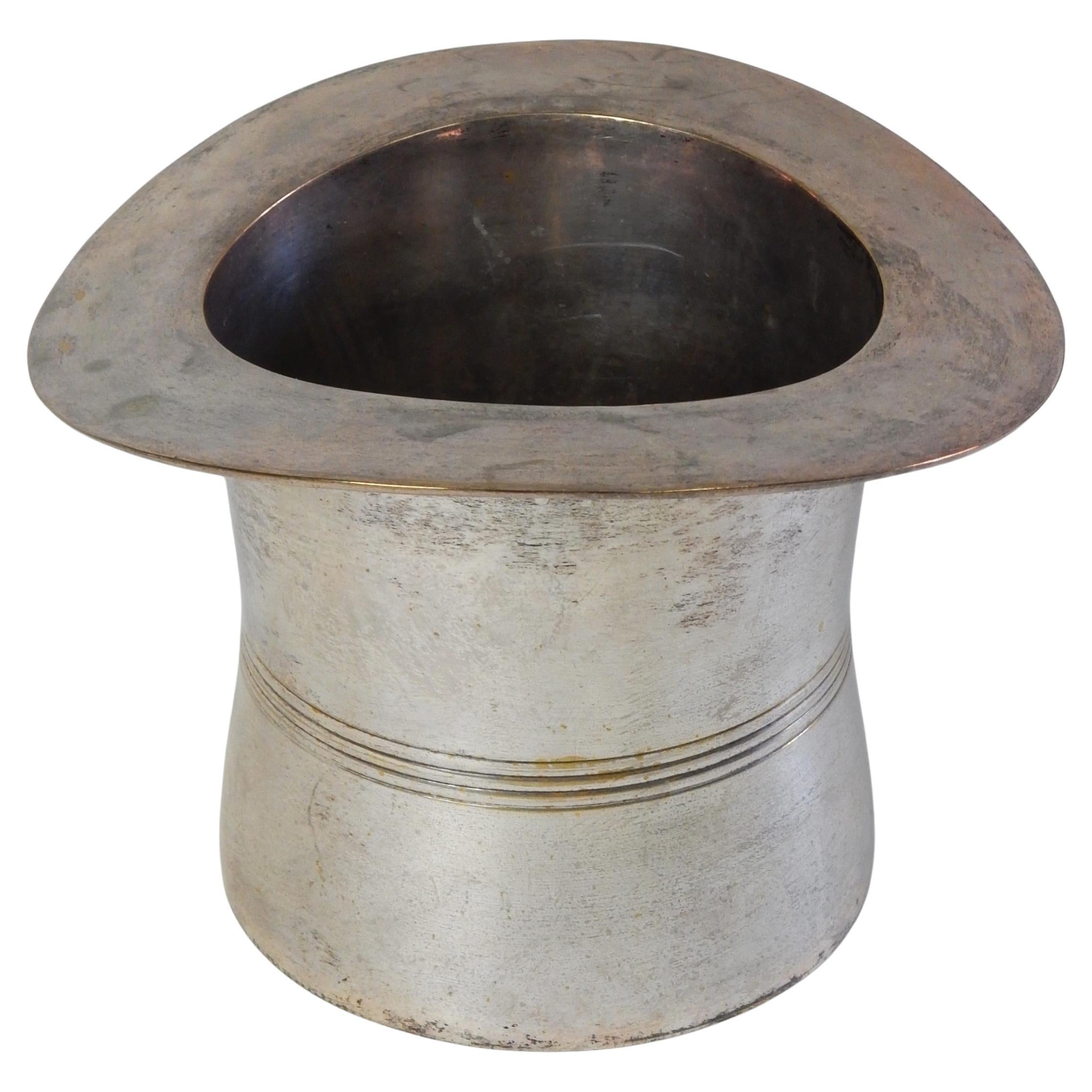 Late 20th Century Art Deco Style Silvered Top Hat Champagne Ice Bucket with Walking Cane Stand For Sale