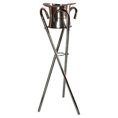Art Deco Style Silvered Top Hat Champagne Ice Bucket with Walking Cane Stand