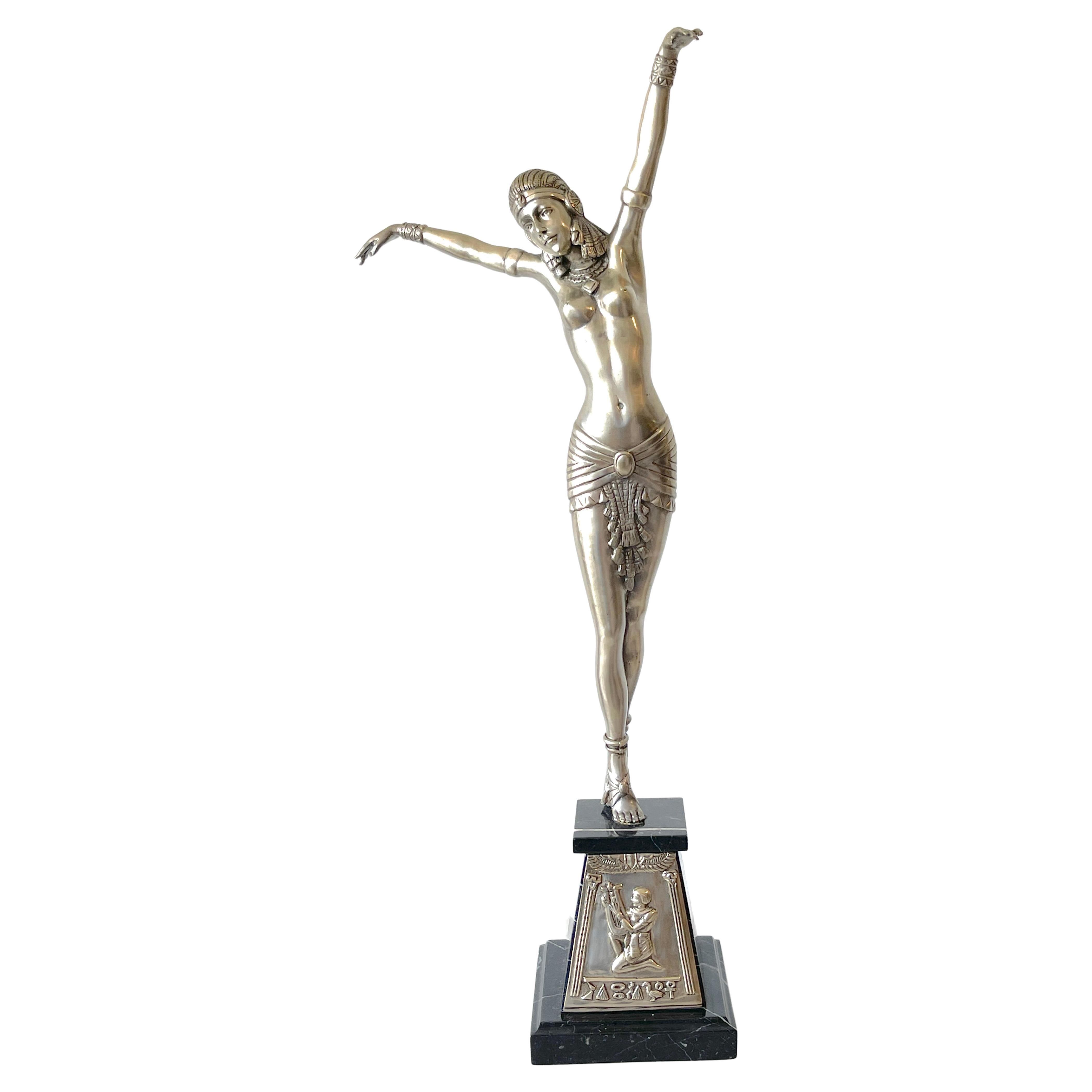 Art Deco Style Silverplated Bronze Egyptian Dancer after Demetre Chiparus