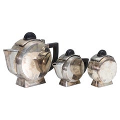 Art Deco Style Silverplated Contemporary Modern 3 Piece Tea Set