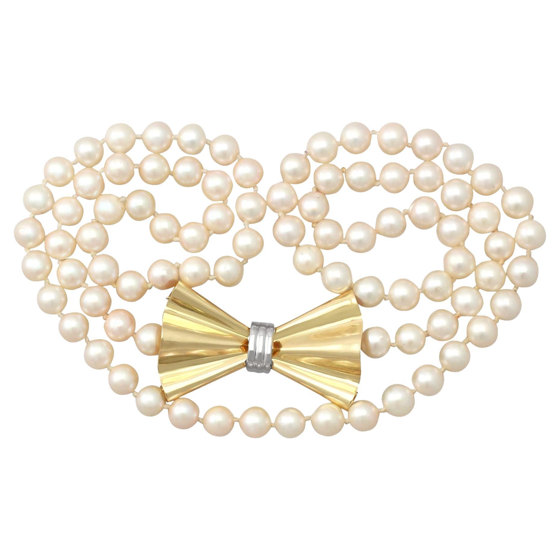 Art Deco Style Single Strand Pearl and Yellow Gold Necklace For Sale