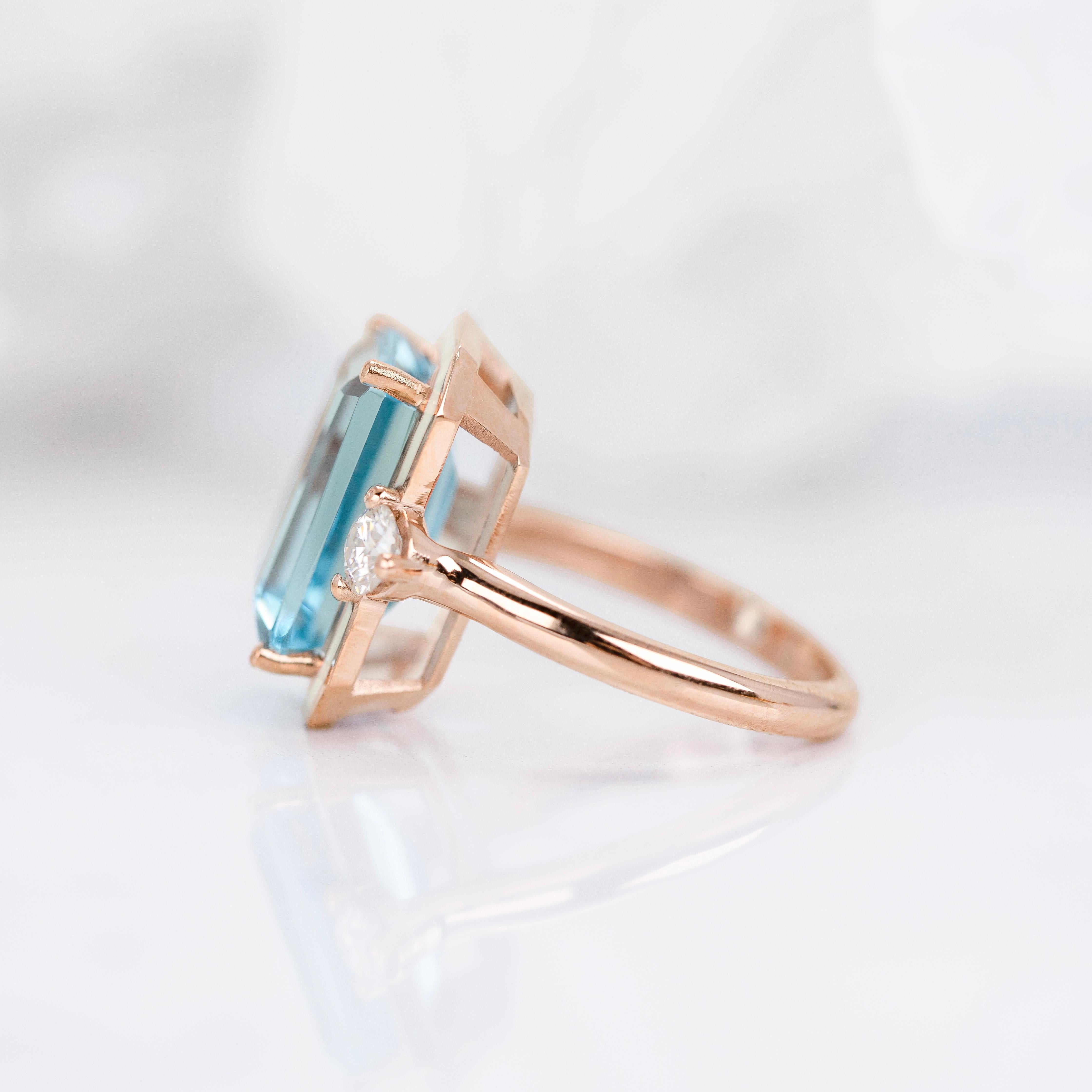 14k Solid Gold Cocktail Ring, Blue Topaz Ring, Art Deco Rings, Vintage Rings In New Condition For Sale In ISTANBUL, TR