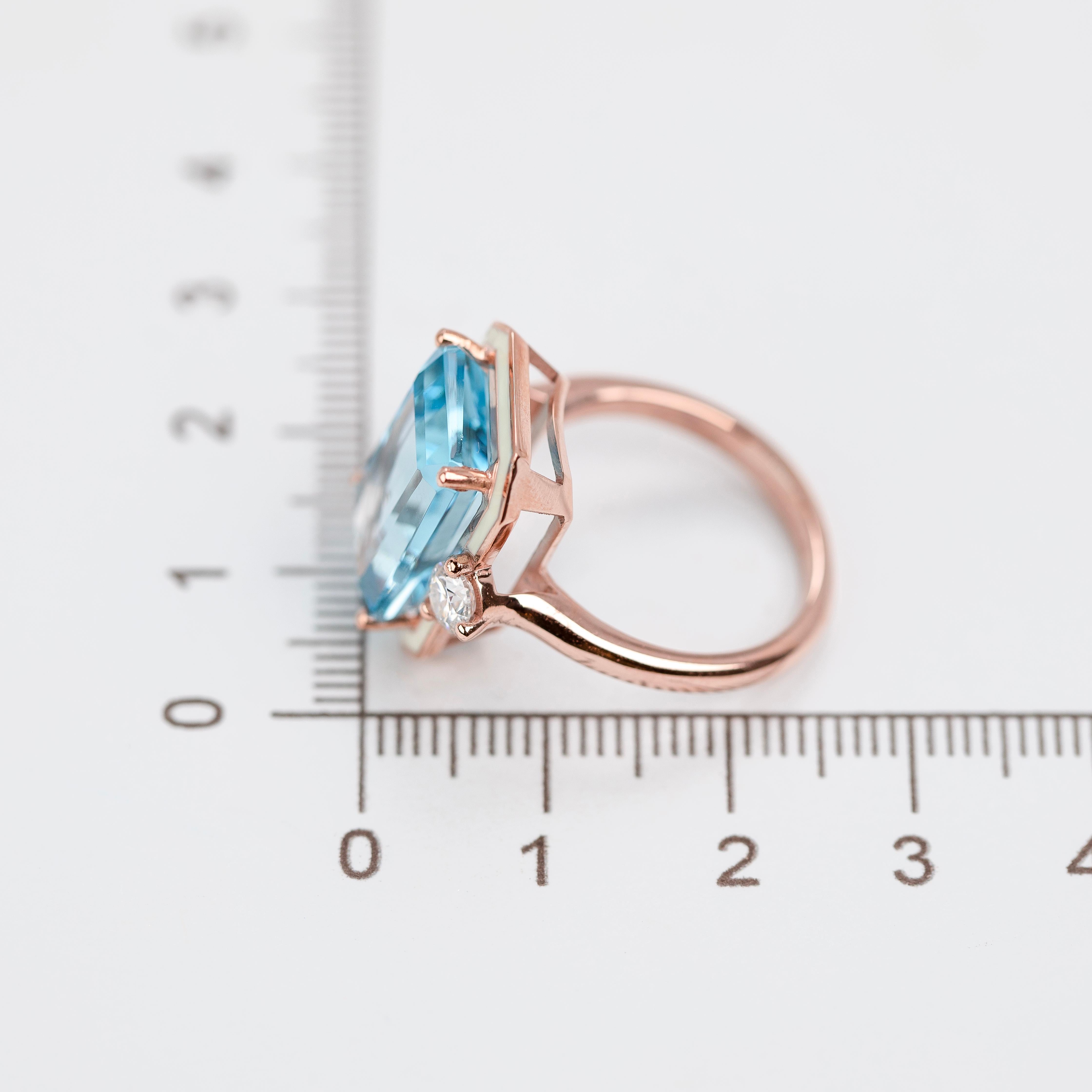 14k Solid Gold Cocktail Ring, Blue Topaz Ring, Art Deco Rings, Vintage Rings For Sale 3