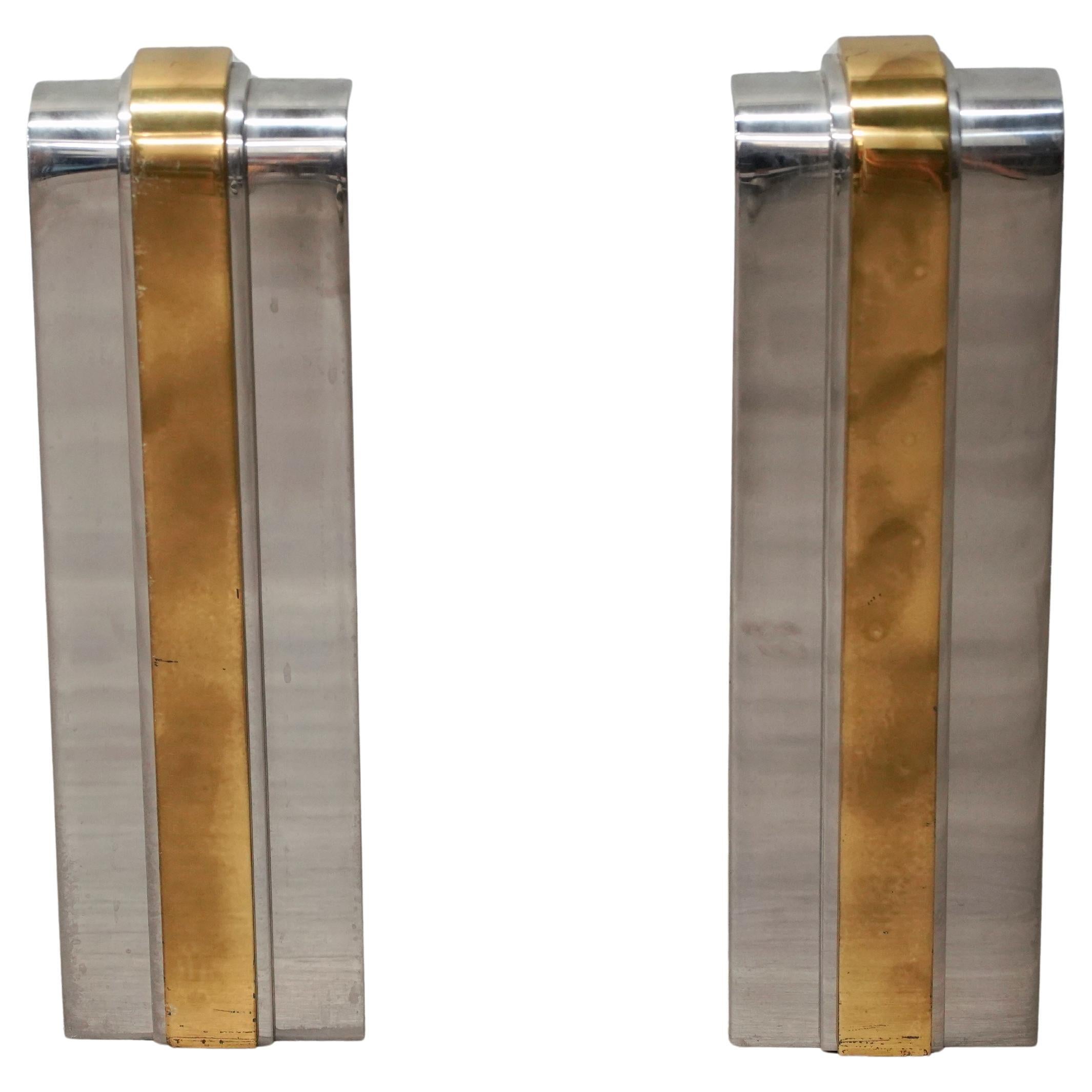 Modern Art Deco Style Skyscraper Brass and Polished Steel Andirons by Danny Alessandro For Sale