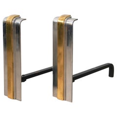 Art Deco Style Skyscraper Brass and Polished Steel Andirons by Danny Alessandro