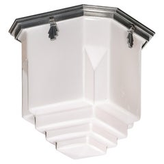 Art Deco Style Skyscraper Form Molded Milk Glass Chandelier W/ Aluminum Fittings