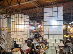 Art Deco Style Skyscraper White Milk Glass & Brass Chandelier or Pendant, Pair