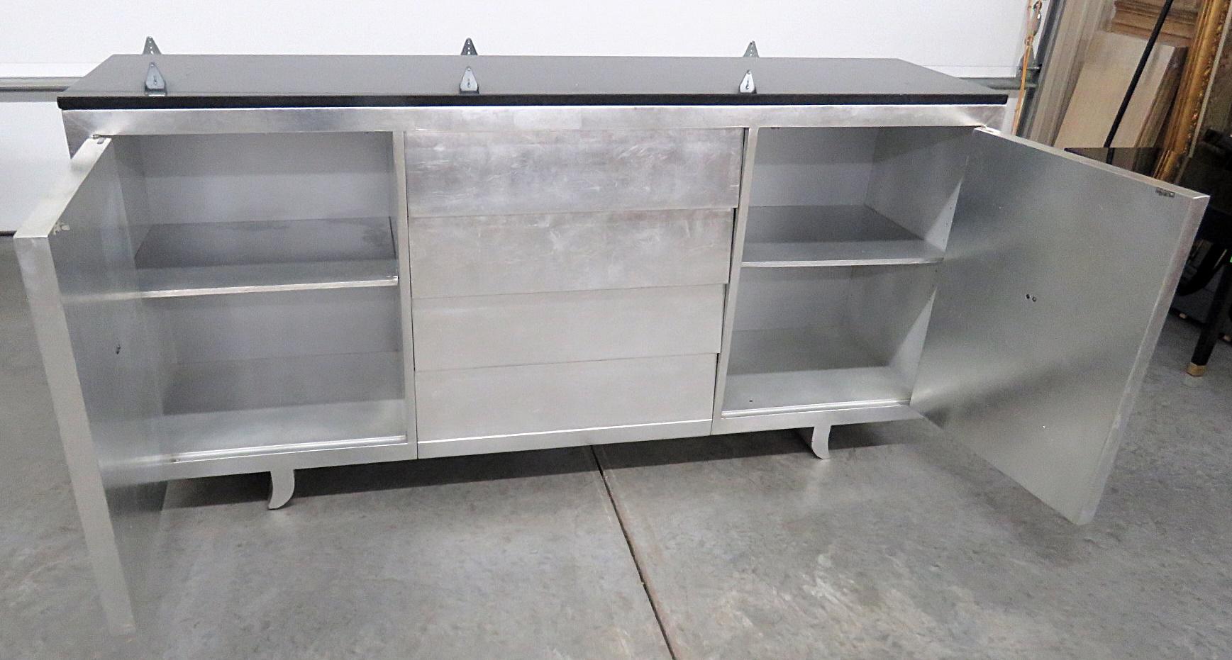 French Art Deco Silver Leaf Sideboard Server Buffet With Marble Top C1940 1