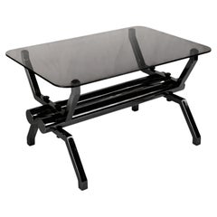 Art Deco Style Smoked Glass Coffee Table High-Gloss Black Lacquer, 20th Century