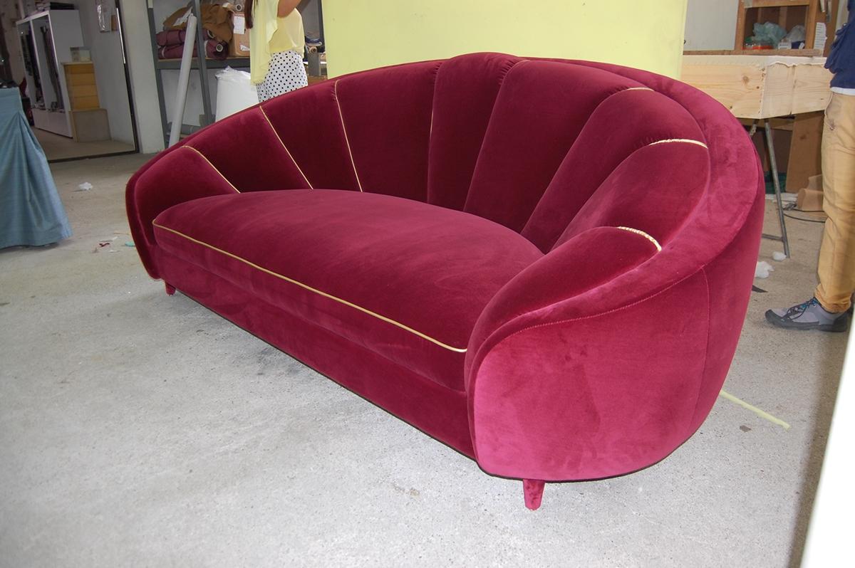 Trimming Art Deco Style Sofa With Curved Silhouette For Sale