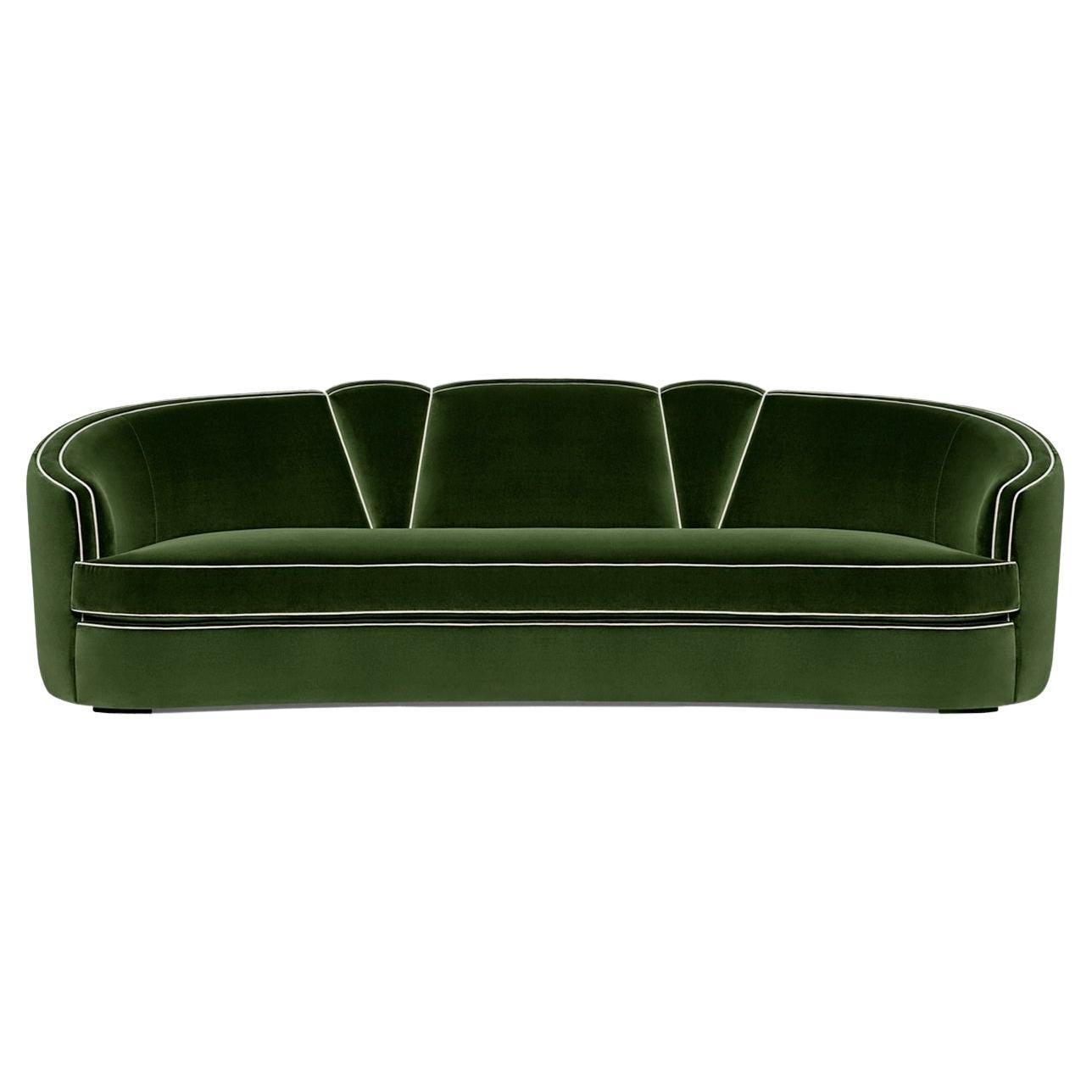 Art Deco Style Sofa in Velvet with Toned Pipping For Sale
