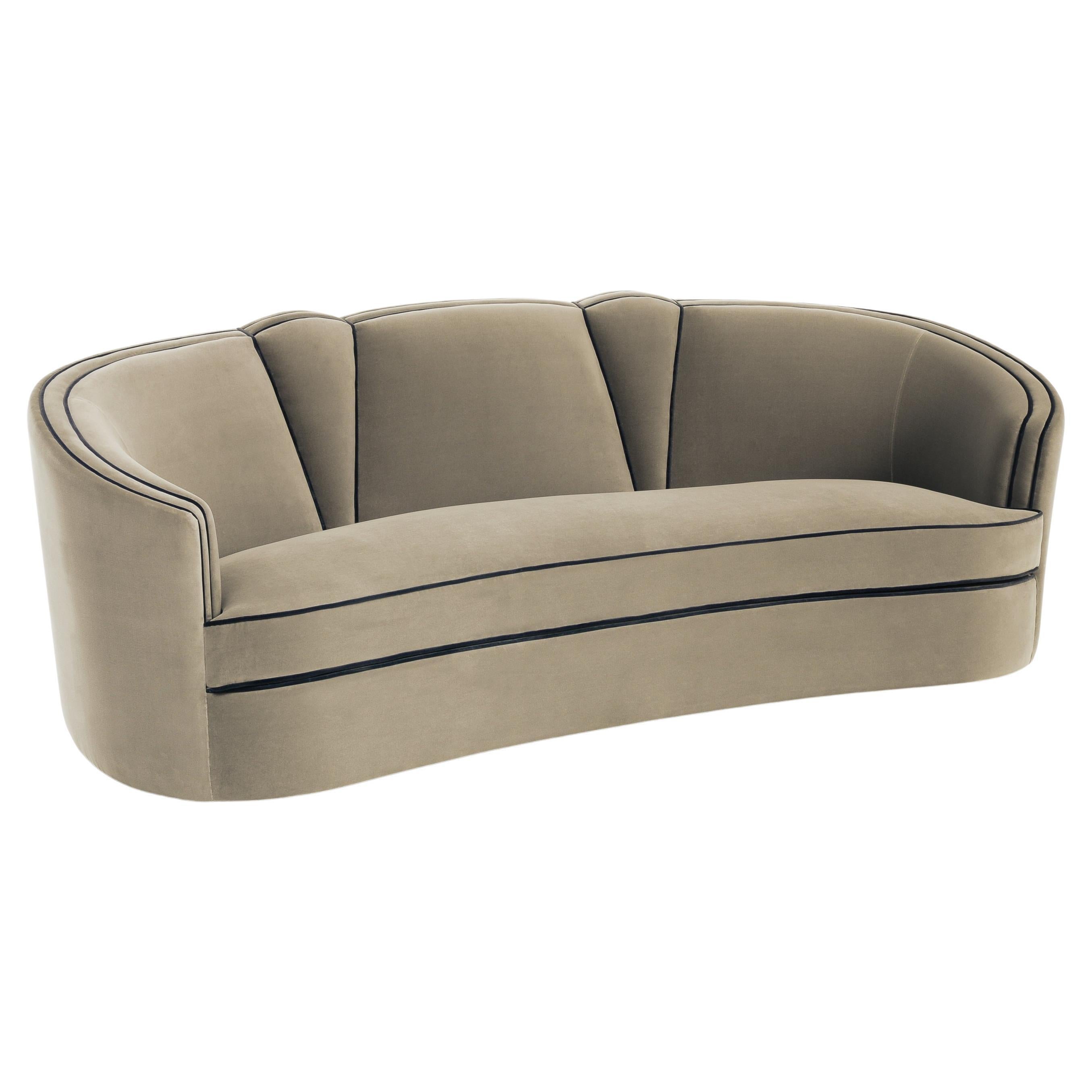 Art Deco Style Sofa in Velvet with Toned Piping