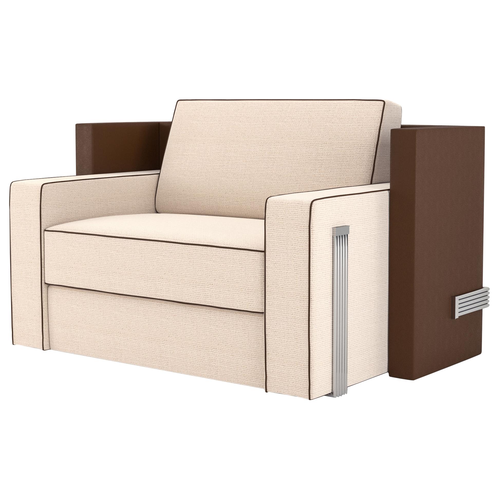 Art Deco Armchair with Leather Back and Polished Steel Details, Customizable For Sale