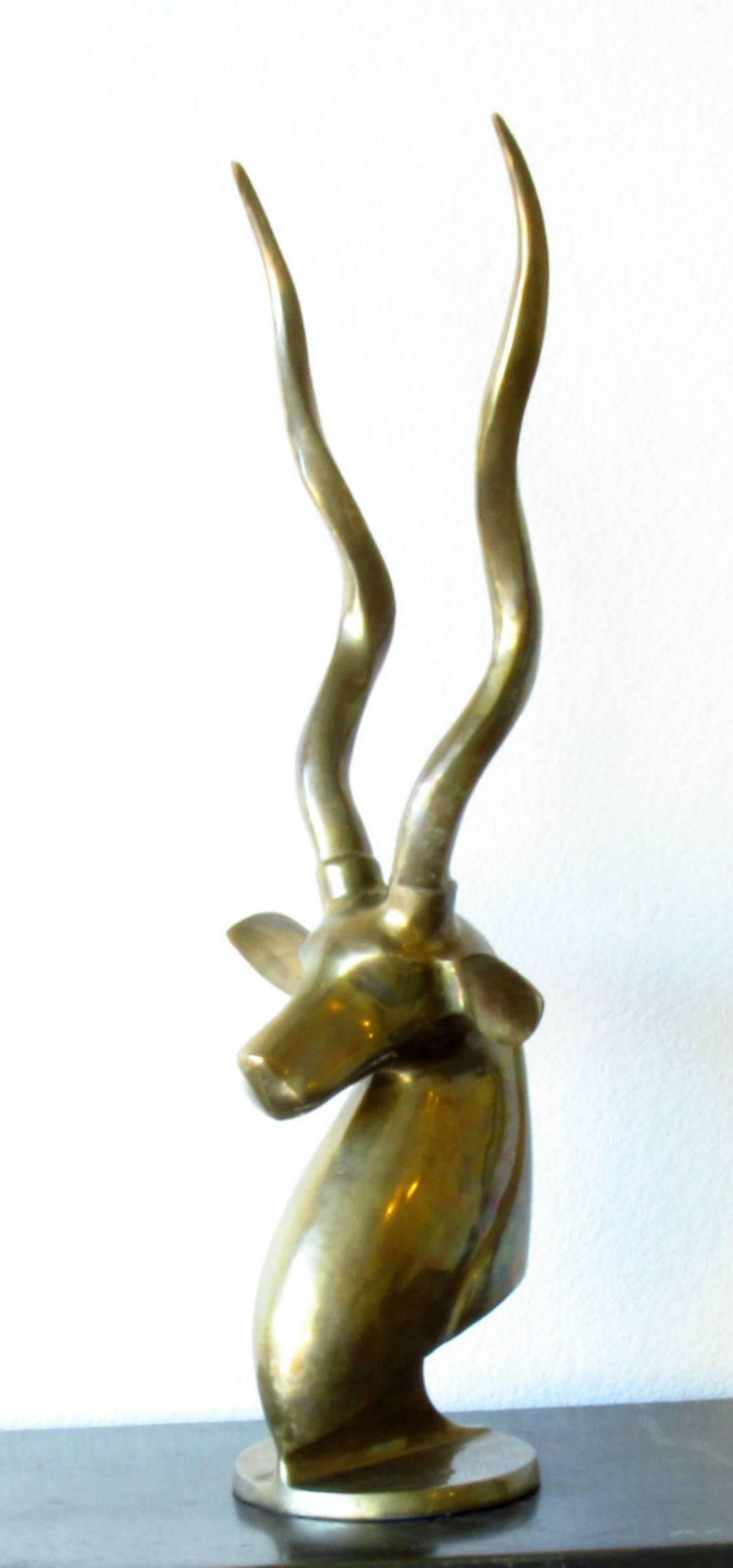 20th Century Art Deco Style Solid Brass Bust of an African Gazelle, circa 1970s