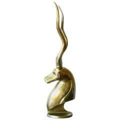 Art Deco Style Solid Brass Bust of an African Gazelle, circa 1970s
