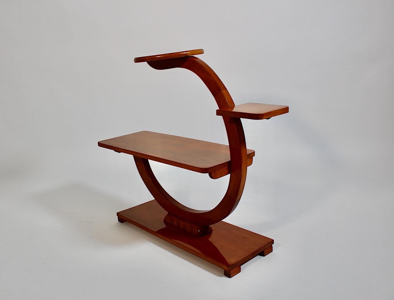 Austrian Art Deco Style Solid Cherry Flower Shelf Flower Stand 1970s Austria For Sale