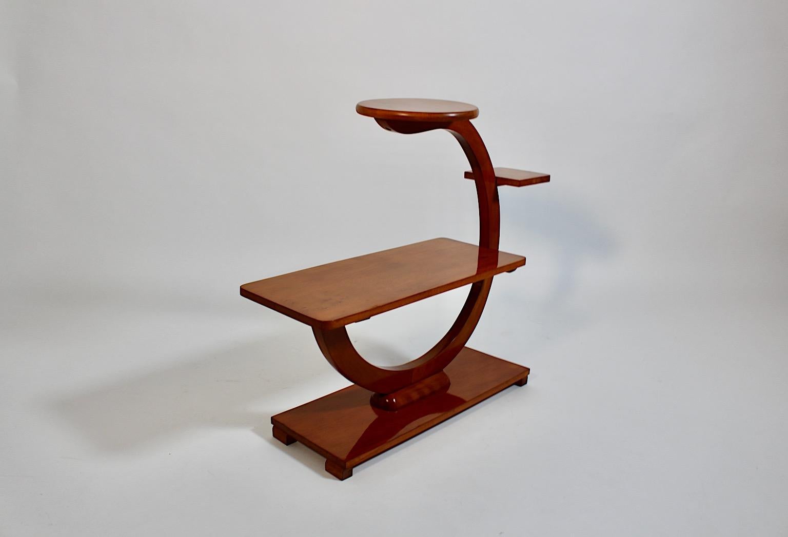 Art Deco Style Solid Cherry Flower Shelf Flower Stand 1970s Austria In Good Condition For Sale In Vienna, AT