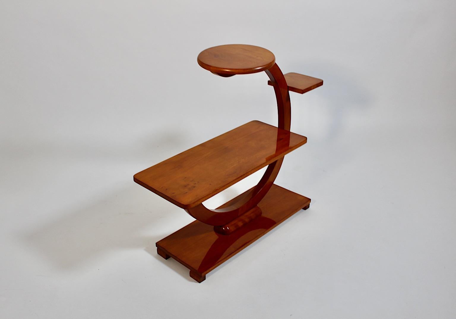 Art Deco Style Solid Cherry Flower Shelf Flower Stand 1970s Austria For Sale 2