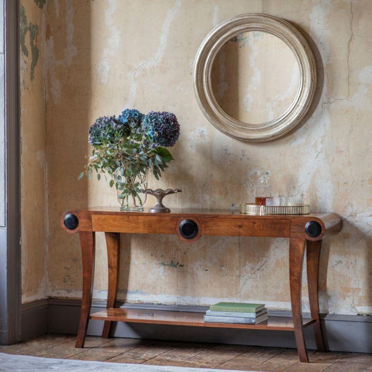 British Art Deco style solid walnut console table by Beaumont & Fletcher For Sale