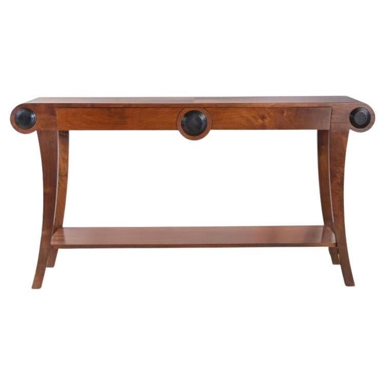 Art Deco style solid walnut console table by Beaumont & Fletcher For Sale