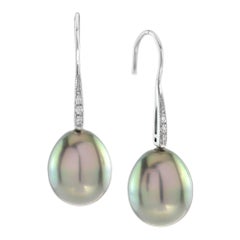 Art Deco Style South Sea Pearl and Diamond Drop Earrings in 18K White Gold