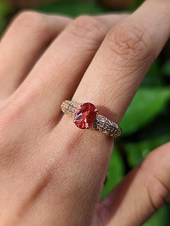 Art Deco Style Spessartine Orange Garnet & Diamond 14K Rose Gold Ring O / 7